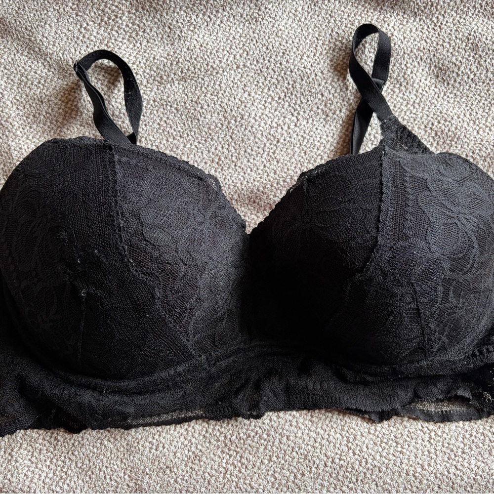 Victoria's Secret Pink Lace Bralette Push-Up  Size L DD Black Adjustable Straps